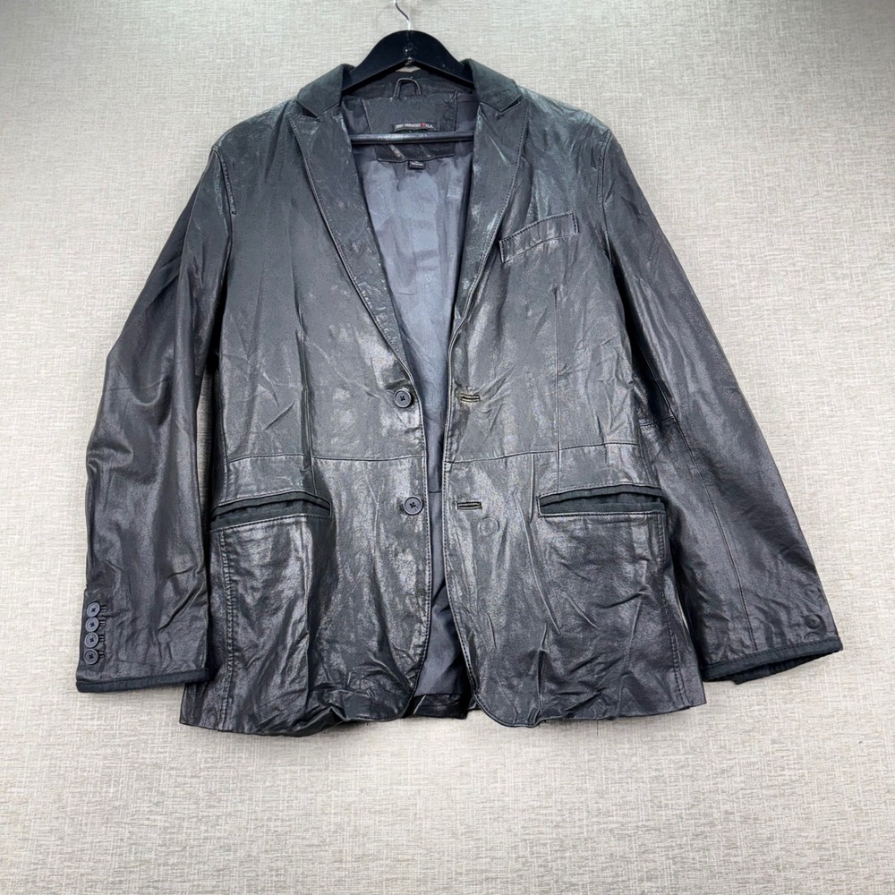 John Varvatos USA Mens Black Lambskin Leather Blazer Peace Sign Lining Jacket